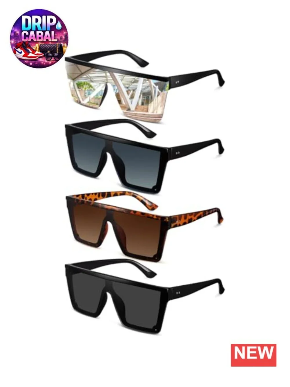 Square Oversized Sunglasses 4 Pairs UV400 Protection Lightweight Plastic